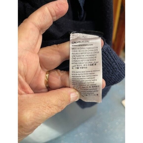 Calvin Klein Men's XXL Hoodie Zip-Up Sweater Merino Wool & Acrylic Blue & Black‎ - Picture 15 of 16